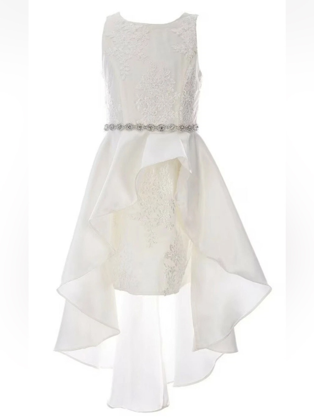 NWT Rare Editions Satin Dress w/ High Low Tiered Ruffle Mesh Skirt Dress - 10,12